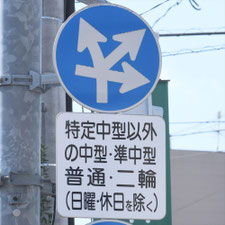 異形矢印標識(指定方向外進行禁止)。熊本県熊本市にある。