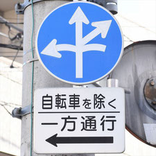 異形矢印標識(指定方向外進行禁止)。東京都豊島区にある。