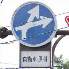 異形矢印標識(指定方向外進行禁止)。長野県軽井沢町にある。