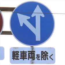 異形矢印標識(指定方向外進行禁止)。静岡県静岡市清水区にある。