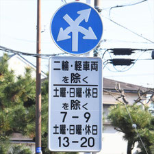 異形矢印標識(指定方向外進行禁止)。神奈川県大磯町にある。