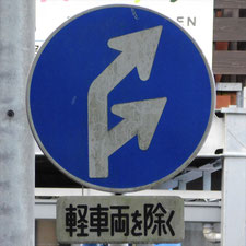異形矢印標識(指定方向外進行禁止)。静岡県富士市にある。