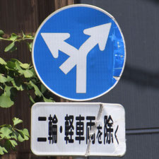 異形矢印標識(指定方向外進行禁止)。神奈川県横浜市にある。