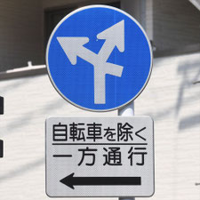 異形矢印標識(指定方向外進行禁止)。東京都中野区にある。