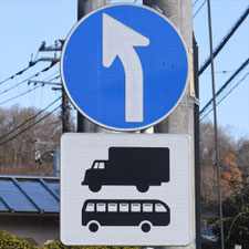 異形矢印標識(指定方向外進行禁止)。神奈川県中井町にある。