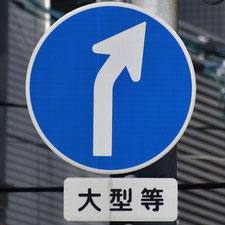 異形矢印標識(指定方向外進行禁止)。広島県広島市にある。