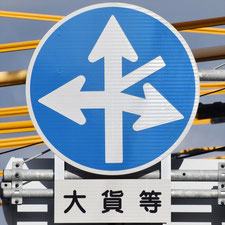 異形矢印標識(指定方向外進行禁止)。広島県広島市にある。