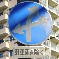 異形矢印標識(指定方向外進行禁止)。静岡県浜松市にある。