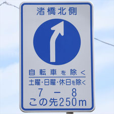異形矢印標識(指定方向外進行禁止)。茨城県日立市にある。