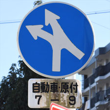 異形矢印標識(指定方向外進行禁止)。愛知県名古屋市にある。