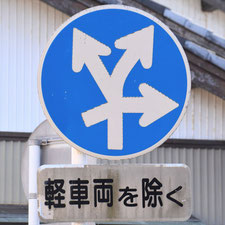 異形矢印標識(指定方向外進行禁止)。静岡県湖西市にある。