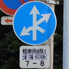 異形矢印標識(指定方向外進行禁止)。静岡県富士市にある。