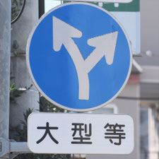 異形矢印標識(指定方向外進行禁止)。熊本県熊本市にある。