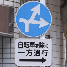 異形矢印標識(指定方向外進行禁止)。東京都新宿区にある。