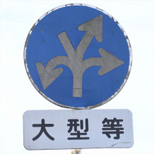 異形矢印標識(指定方向外進行禁止)。新潟県田上町にある。