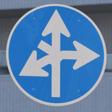異形矢印標識(指定方向外進行禁止)。大阪府大阪市にある。