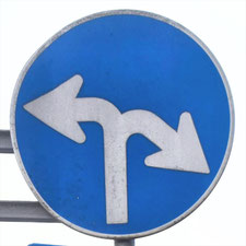 異形矢印標識(指定方向外進行禁止)。千葉県船橋市にある。