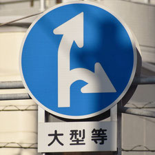 異形矢印標識(指定方向外進行禁止)。広島県広島市にある。
