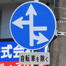 異形矢印標識(指定方向外進行禁止)。広島県広島市にある。