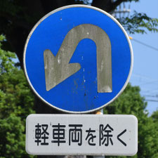異形矢印標識(指定方向外進行禁止)。静岡県東伊豆町にある。