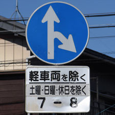 異形矢印標識(指定方向外進行禁止)。静岡県島田市にある。