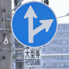 異形矢印標識(指定方向外進行禁止)。愛知県名古屋市にある。