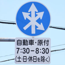 異形矢印標識(指定方向外進行禁止)。岐阜県大垣市にある。
