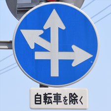 異形矢印標識(指定方向外進行禁止)。広島県呉市にある。