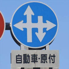 異形矢印標識(指定方向外進行禁止)。熊本県熊本市にある。