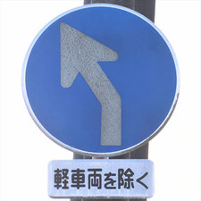 異形矢印標識(指定方向外進行禁止)。静岡県藤枝市にある。