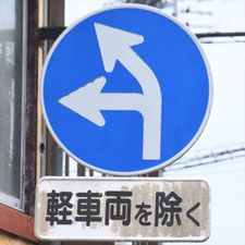 異形矢印標識(指定方向外進行禁止)。静岡県焼津市にある。