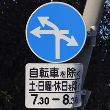異形矢印標識(指定方向外進行禁止)。群馬県前橋市にある。