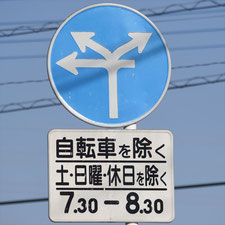 異形矢印標識(指定方向外進行禁止)。群馬県前橋市にある。