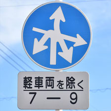 異形矢印標識(指定方向外進行禁止)。岡山県倉敷市にある。