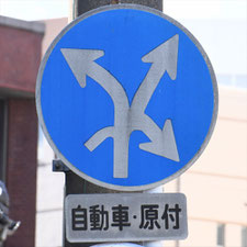 異形矢印標識(指定方向外進行禁止)。愛知県名古屋市にある。