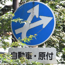 異形矢印標識(指定方向外進行禁止)。長野県軽井沢町にある。