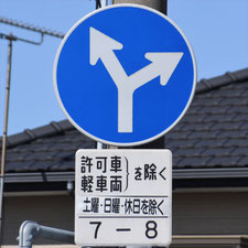 異形矢印標識(指定方向外進行禁止)。静岡県浜松市にある。