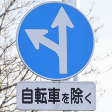 異形矢印標識(指定方向外進行禁止)。群馬県桐生市にある。
