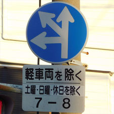 異形矢印標識(指定方向外進行禁止)。静岡県浜松市にある。