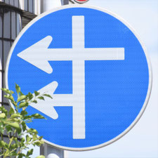 異形矢印標識(指定方向外進行禁止)。熊本県熊本市にある。