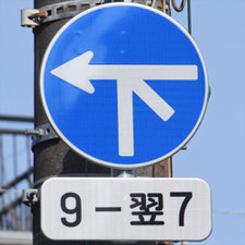 異形矢印標識(指定方向外進行禁止)。広島県広島市にある。