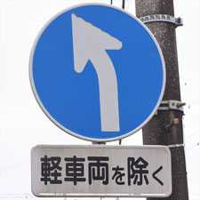 異形矢印標識(指定方向外進行禁止)。静岡県藤枝市にある。