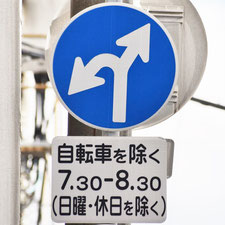 異形矢印標識(指定方向外進行禁止)。広島県広島市にある。