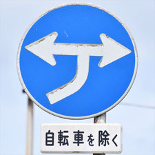 異形矢印標識(指定方向外進行禁止)。福山市にある。