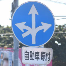 異形矢印標識(指定方向外進行禁止)。熊本県宇城市にある。