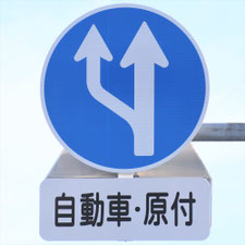 異形矢印標識(指定方向外進行禁止)。新潟県新潟市にある。