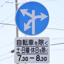 異形矢印標識(指定方向外進行禁止)。群馬県前橋市にある。