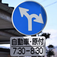 異形矢印標識(指定方向外進行禁止)。長野県諏訪市にある。