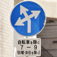 異形矢印標識(指定方向外進行禁止)。広島県広島市にある。