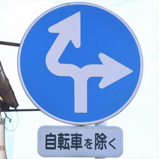 異形矢印標識(指定方向外進行禁止)。群馬県桐生市にある。